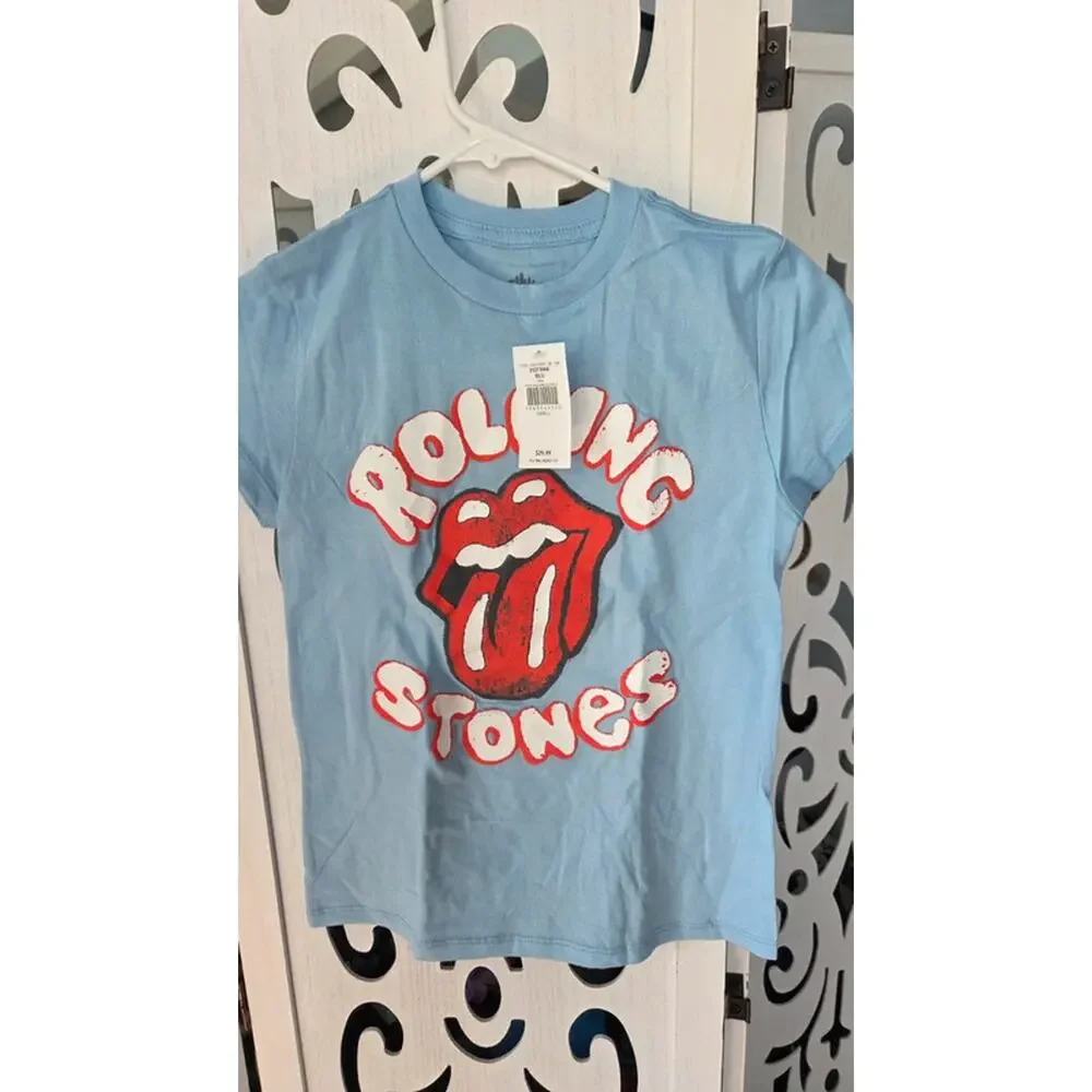 The Rolling Stones Kids Graphic T-Shirt Light Blue Tongue Logo Size S 6/7 NWT